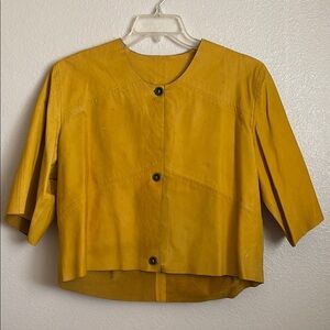 Elegant Mustard Yellow Women's Suede Cropped Jacket